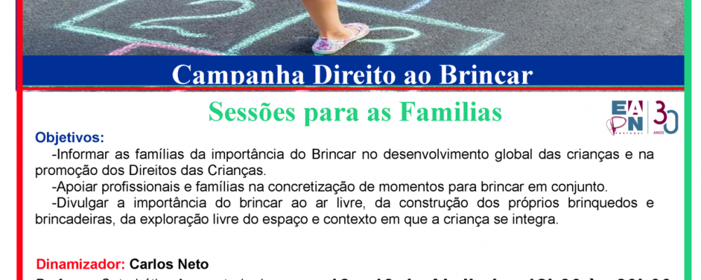 12 e 19 de abril | Divulgação Sessões para Famílias, Direito a Brincar | EAPN